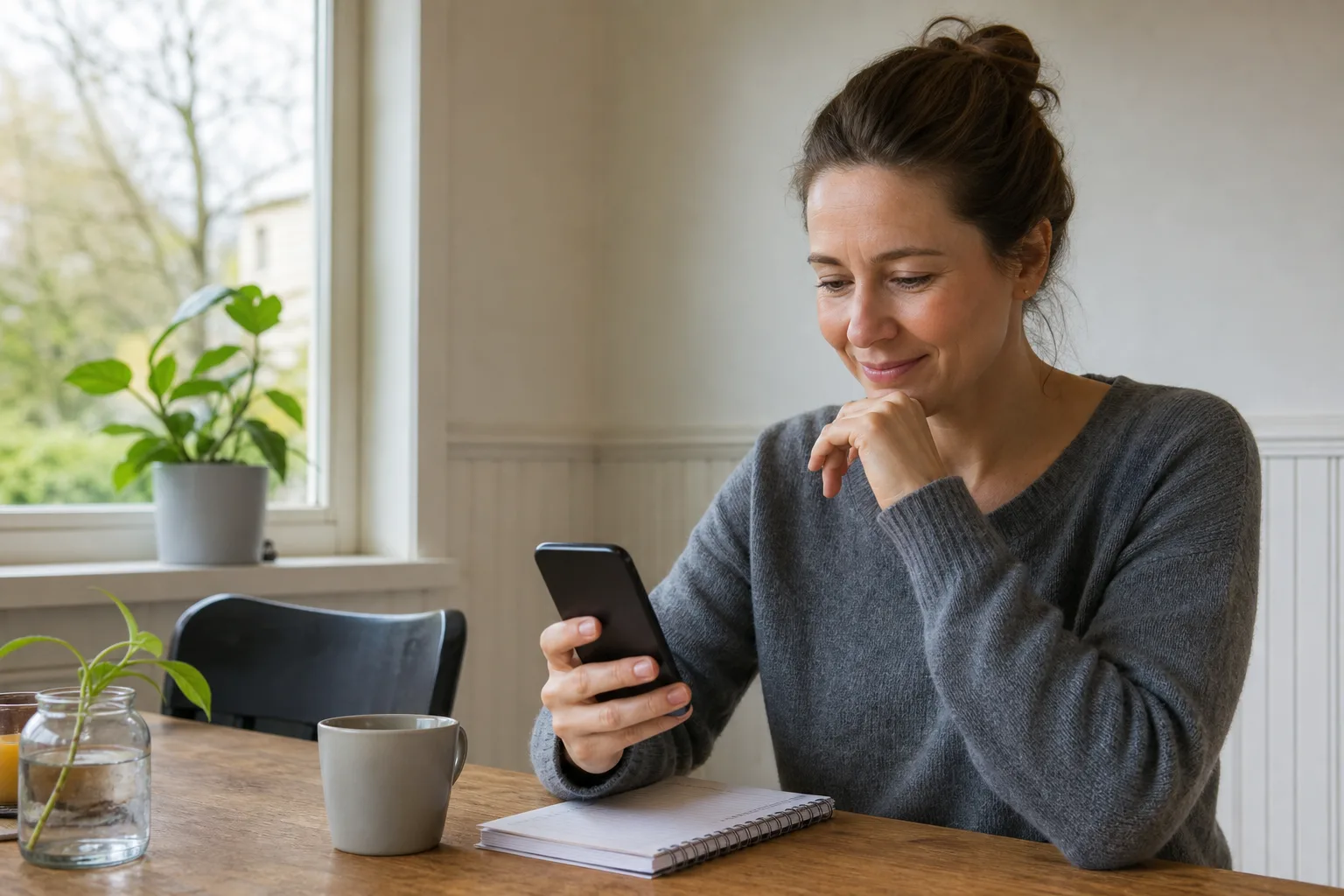 Person jämför mobiltelefoner och månadspriser för att hitta billigaste mobilen med abonnemang